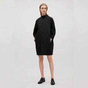 NWT COS Back Collar Tie Dress Tunic Cotton Dress Mock Neck, pockets, size 4